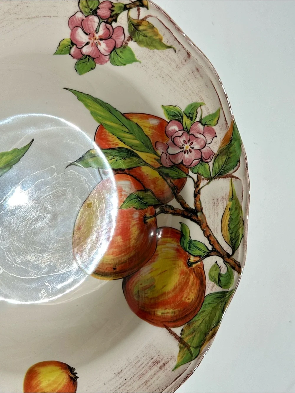 Sur La Table Salad Pasta Italian Apple Hand-Painted Ceramic Bowl Orange Green